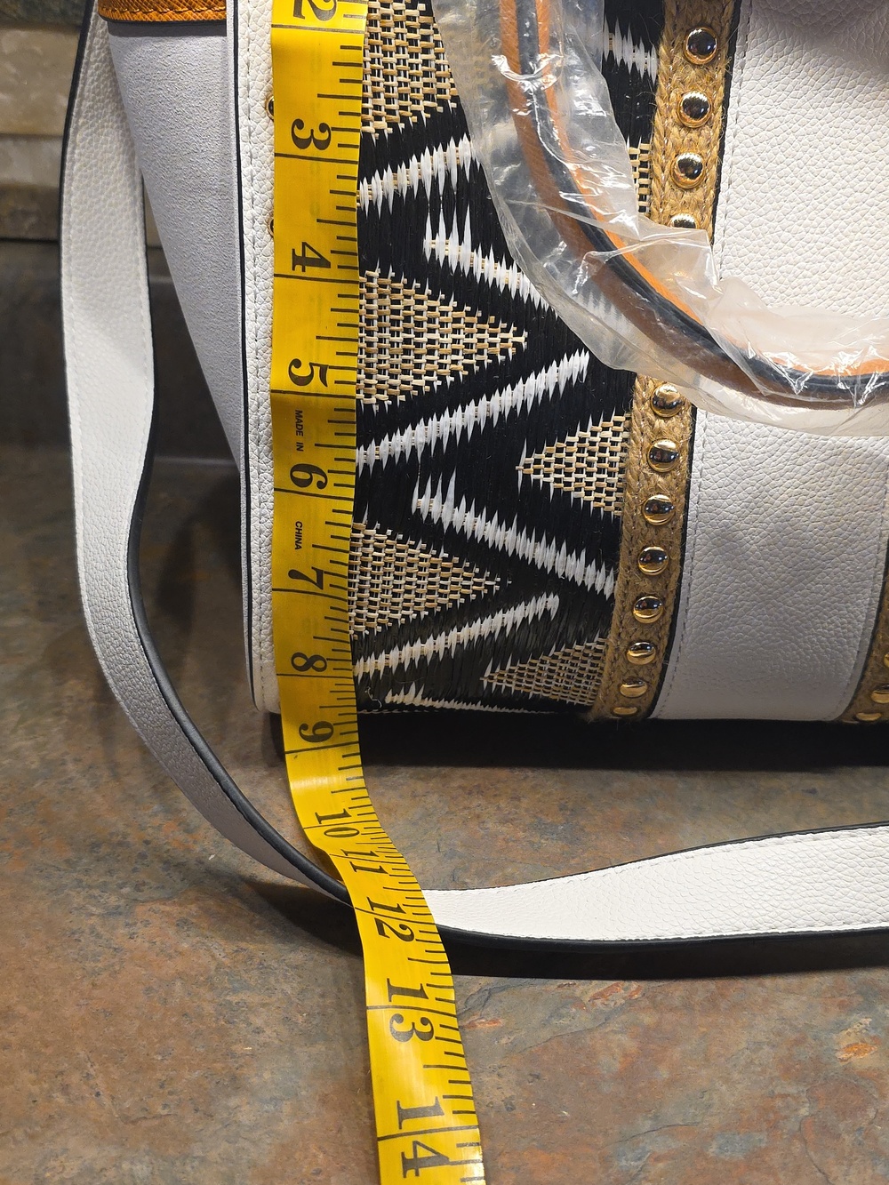 VENUS Black and White Satchel with Gold Accents - Picture 6 of 7